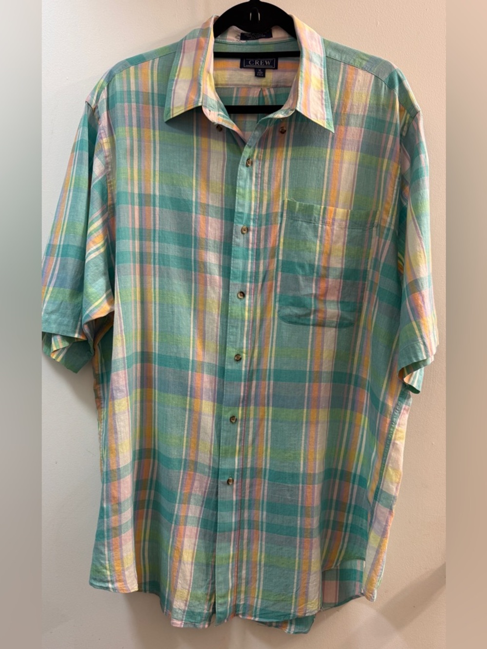 Vintage J.Crew Men Shirt 90s XL Pastel Madras Plaid